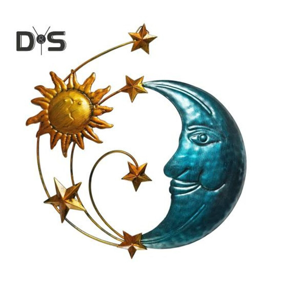 Moon Face Sun Star Decoration Home Office Living Room Bathroom Indoor Outdoor Metal Wall Art Hanging Ornament Pendant Iron Craft