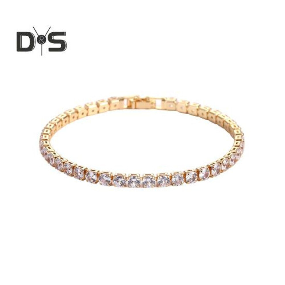(golden) Women Bracelet Hip Hop Cubic Zirconia Polished Copper Simple Style Wrist Bangle Banquet Wedding Party Jewelry