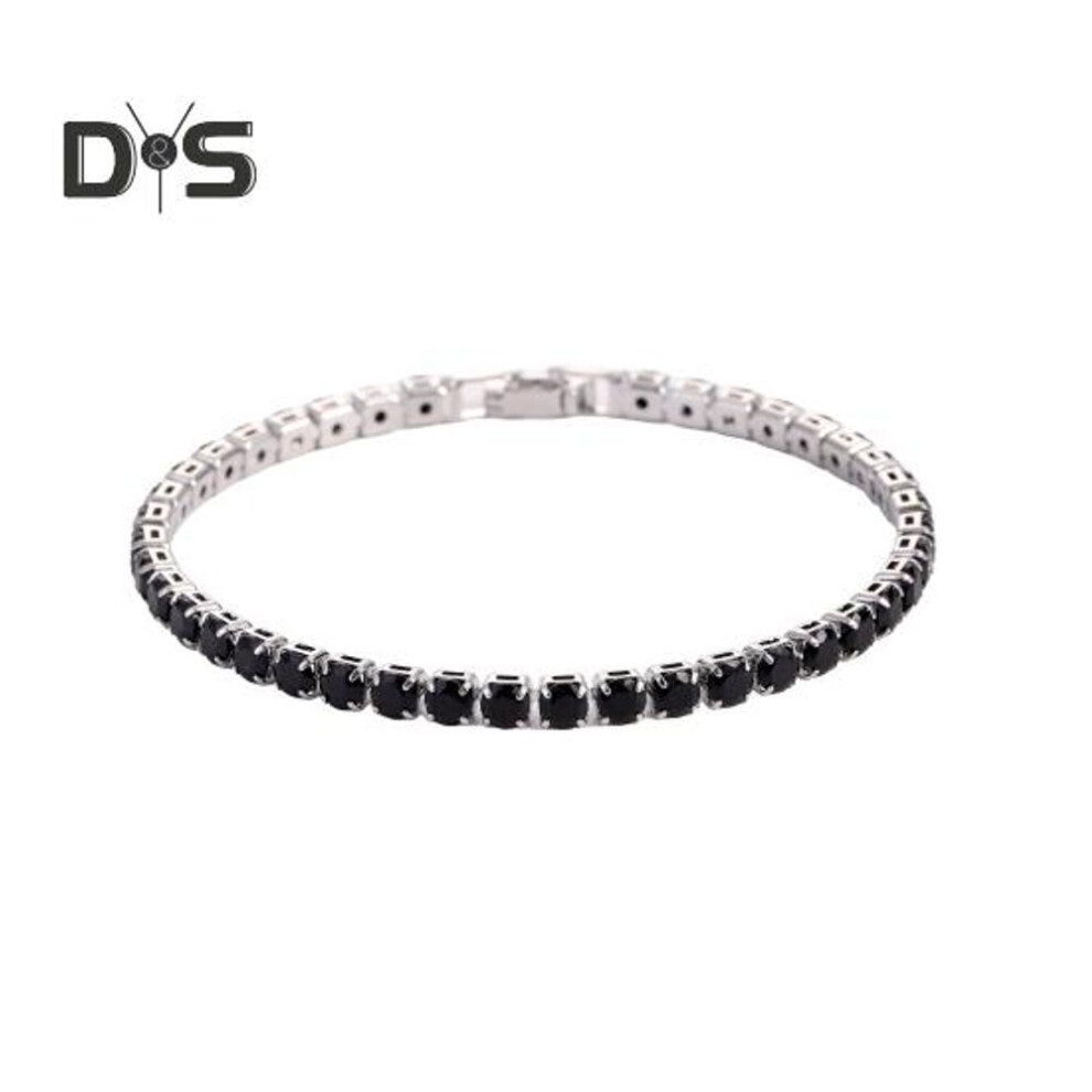 (Black) Women Bracelet Hip Hop Cubic Zirconia Polished Copper Simple Style Wrist Bangle Banquet Wedding Party Jewelry Black