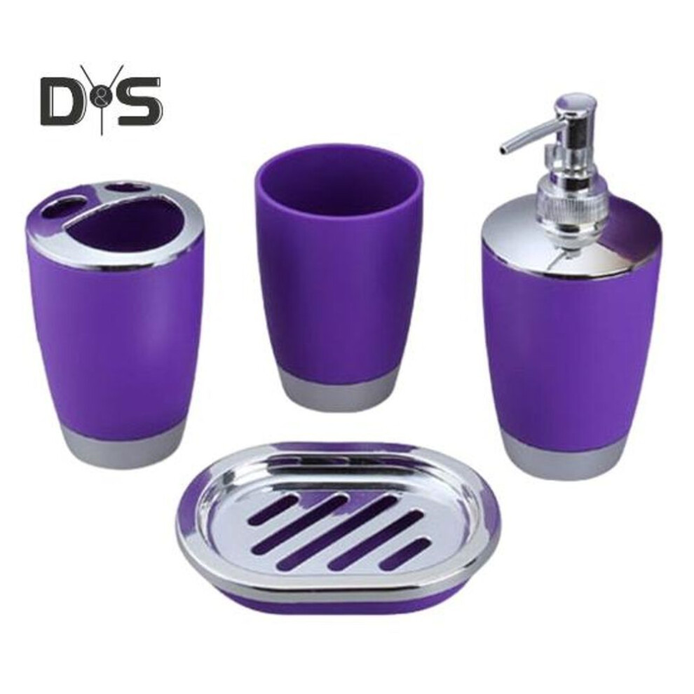 (purple) 4Pcs/Set Mouthwash Cup Bathroom Kit Toothbrush Cup with Toothpaste Position Lotion Bottle Soap Box Sink Accessory Set