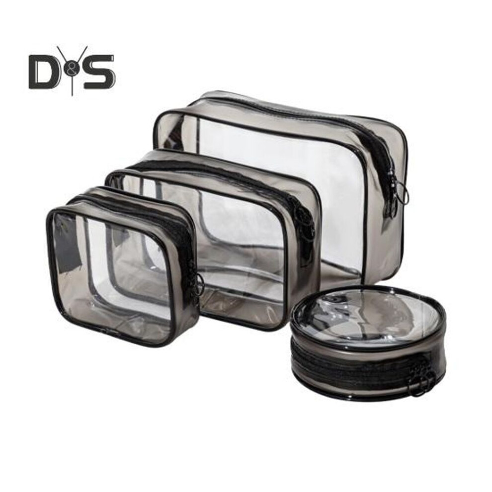 (matte black) 4 Pcs/set Transparent Cosmetic Bags Waterproof Different Sizes Zipper Closure Outdoor Makeup Bag Compact Business Trip Toiletry Bag Set