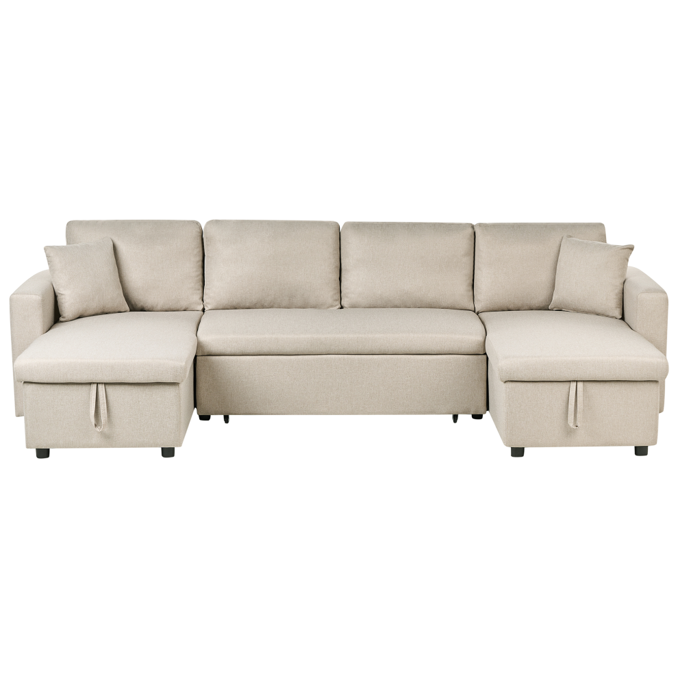 U-Shape Sofa Bed SOMMEN Fabric Light Beige with Storage 5 Seater