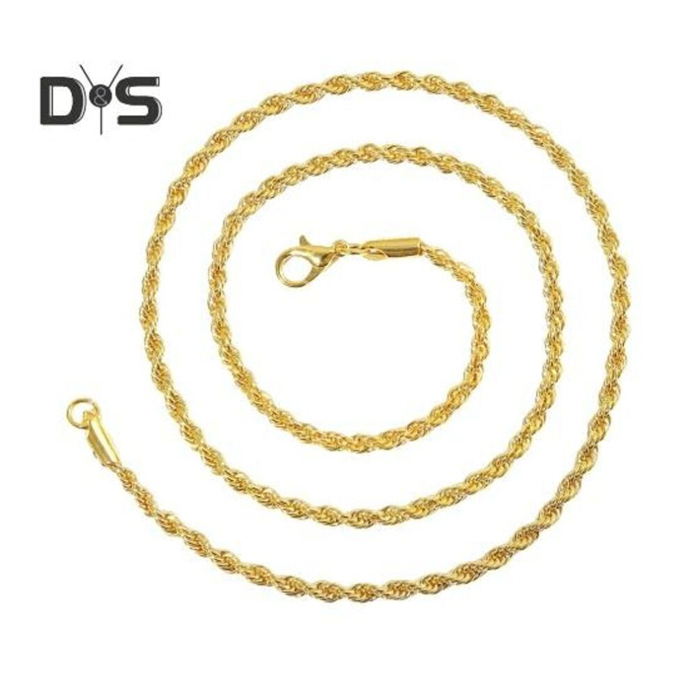 (golden) Men 3mm Choker Necklace Hip Hop Style Twist Chain Necklace Lobster Buckle Alloy Necklace Jewelry Accessories
