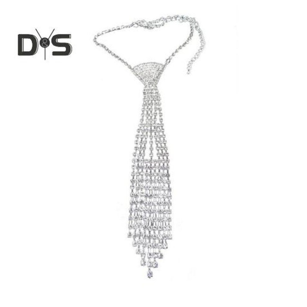 (as the picture, A) Tassel Pendant Tie Necklace Adjustable Sparkling Rhinestone Choker Necklace Party Prom Necklace Jewelry Gift