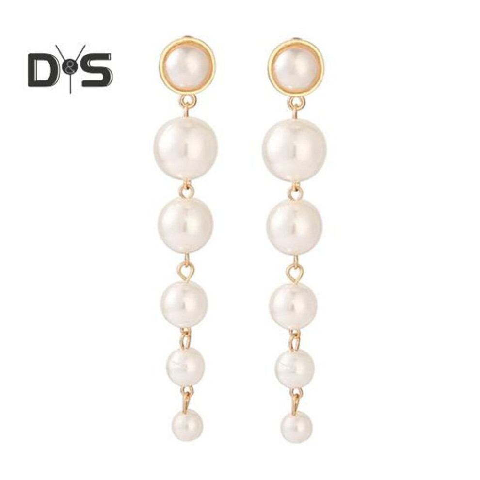 (golden) 1 Pair Women Long Earrings Faux Pearl Polished Stainless Exquisite Tassel Hanging Earrings Party Prom Dangle Earrings Ear Jewelry