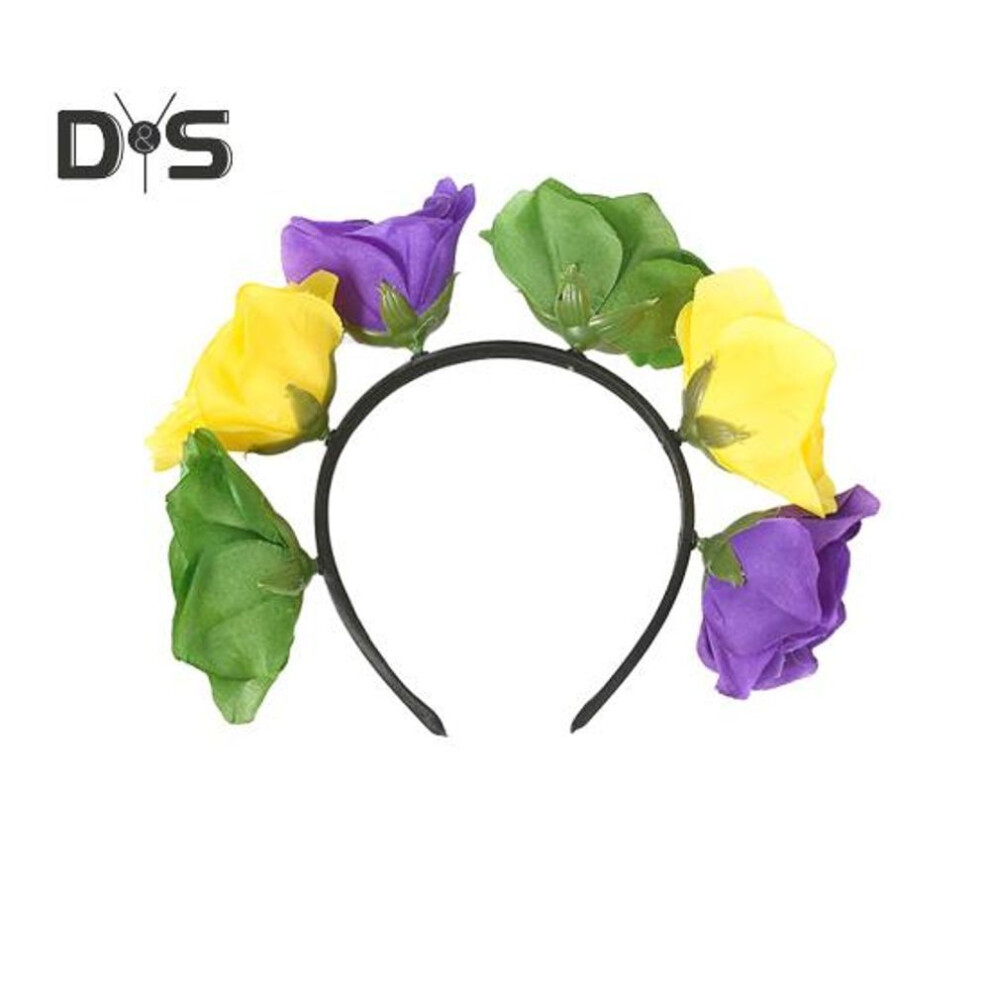 (yellow,green) Mardi Gras Women Headband Colorful Faux Rose Headpiece Party Headband Flower Crown Accessories For Teens Adults Carnival Party Costume