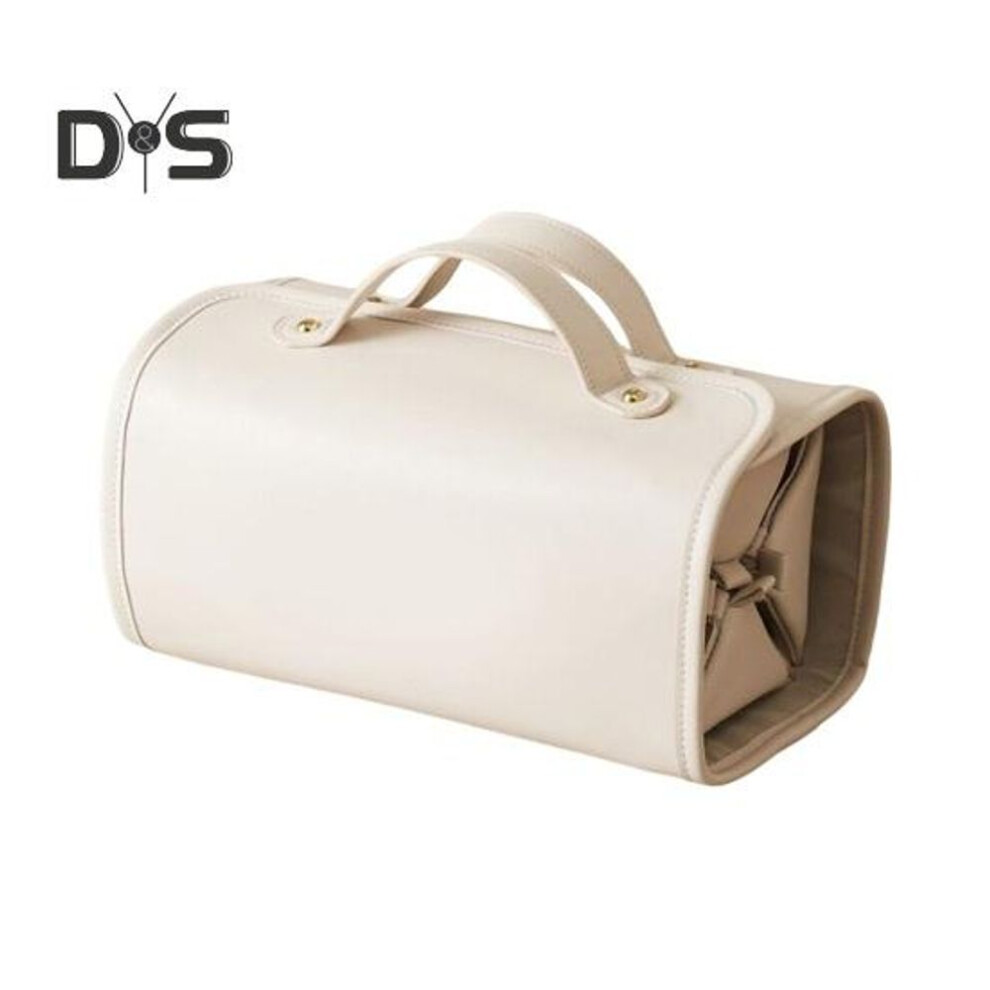(beige) Cosmetic Bag Large Capacity Faux Leather Detachable Dividers Multi Compartments Large Opening for Easy Access Waterproof Business Short Trips