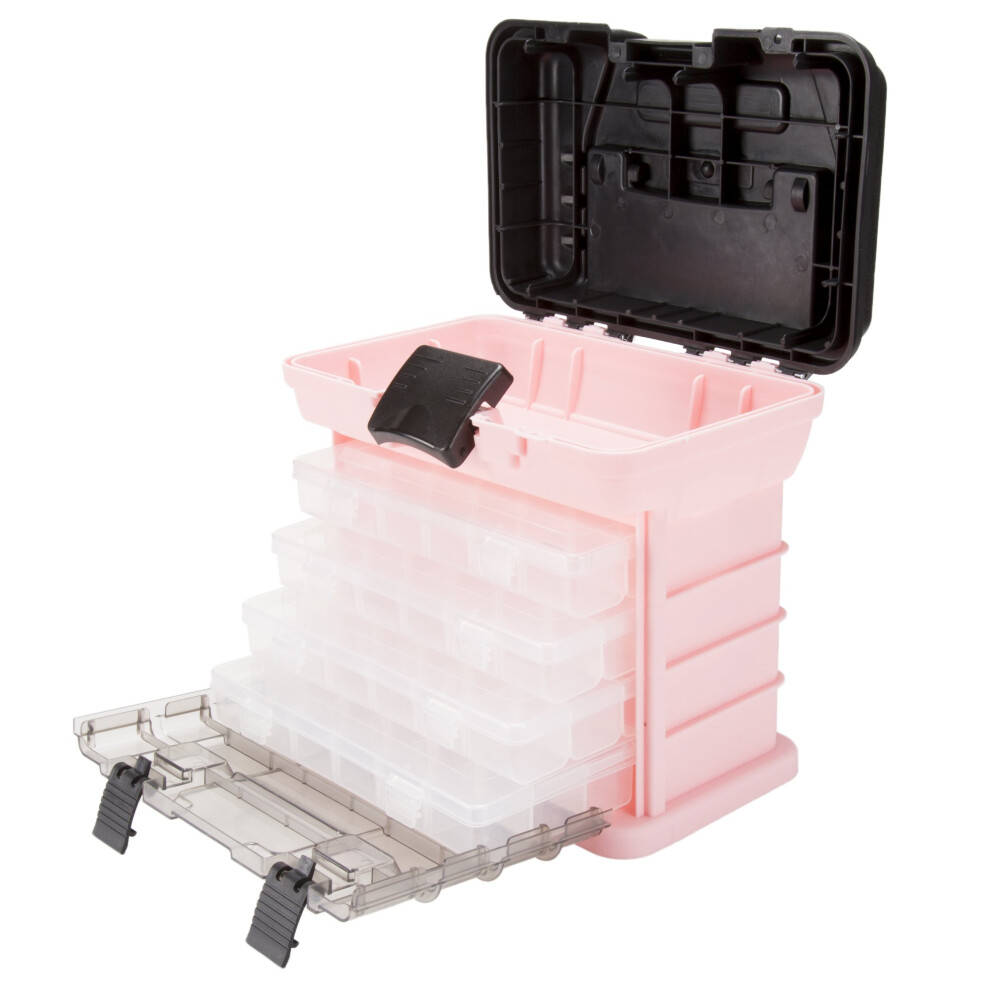 Pink Tool Box - Durable Tackle Box Organizer With 4 Compartments For Hardware Fishing Tackle Beads Hair Accessories And More By Stalwart 308134527043