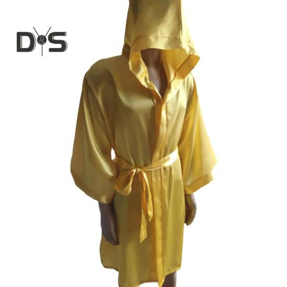 (as the picture, L) Adults Hooded Boxing Robe Breathable Solid Color Knee Length Men Women Boxer Sanda Fighting Cosplay Costume With Belt