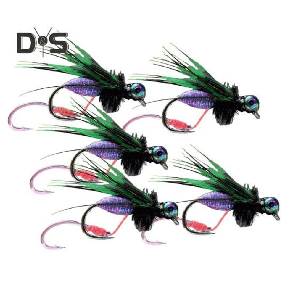 (violet, 4mm) 1/5pcs 0.4/0.5/0.6cm Fly Fishing Lure With Sharp Hook Realistic Bionic Flying Bait Freshwater Saltwater Bass Trout Fishing Accessories