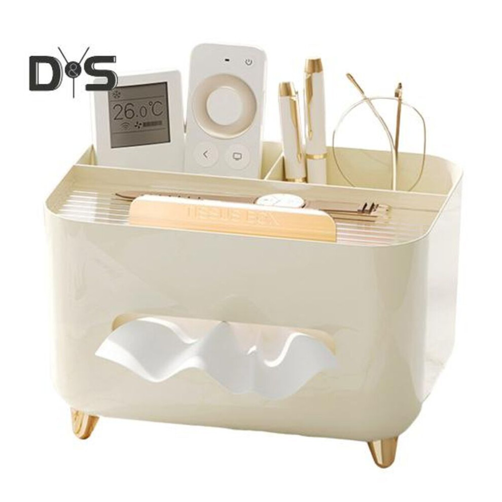 (milk white) Multifunctional Tissue Box Cover Holder With Storage Compartments Large Capacity Rectangular Napkin Tissue Organizer