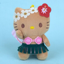 (Grass Skirt Cat) Hello Sanrio Kitty Hawaii Surfing Grass Skirt Black Skinned Plush Keychain Cat