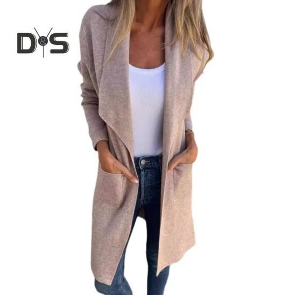 (khaki, XXXL) Women Jacket Turn-down Collar Pockets Solid Color Open Stitch Loose Thermal Long Sleeved Commuting Dating Spring Fall Winter Coat