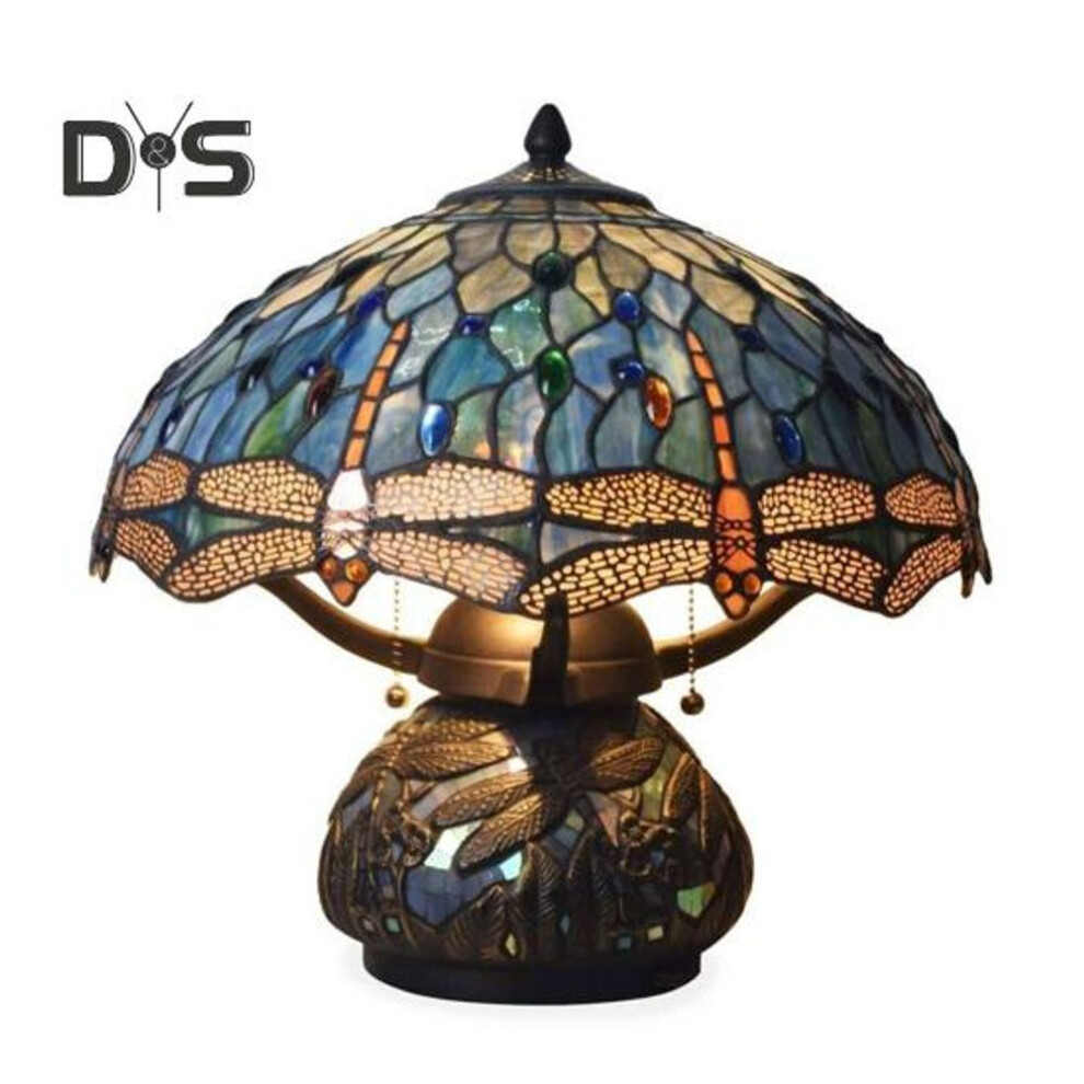 Dragonfly Table Lamp Handmade Stained Glass Style Resin Desk Night Light Retro Bedside Table Lamp For Bedroom Living Room Study