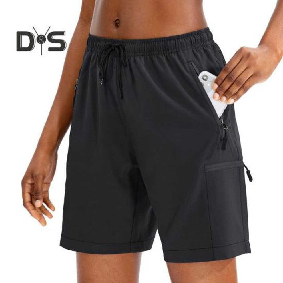 (black, L) Women Summer Yoga Shorts Casual Quick-drying Breathable Gym Workout Short Pants Elastic Waist Drawstring Athletic Running Sports Fitness Shorts