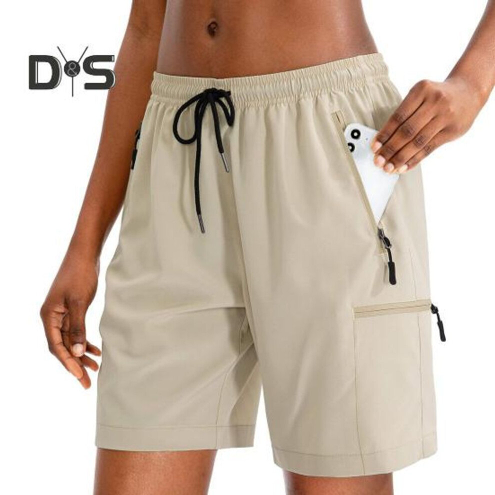 (beige, XL) Women Summer Yoga Shorts Casual Quick-drying Breathable Gym Workout Short Pants Elastic Waist Drawstring Athletic Running Sports Fitness Shorts