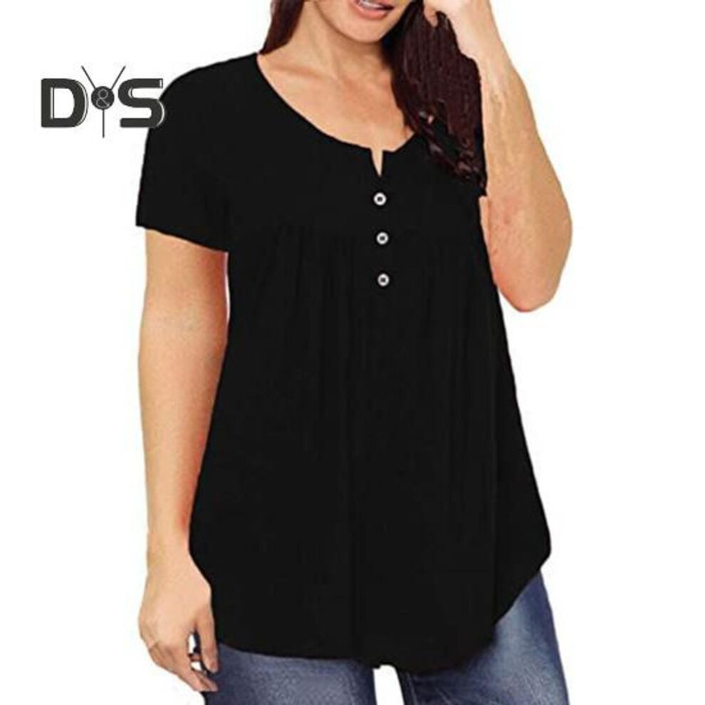 (4XL, black) Women's Plus Size Tunic Top Summer Short Sleeve V-Neck Button Up Shirt Casual Loose Fit Flowy Blouse for Beach Office Party Daily Wear