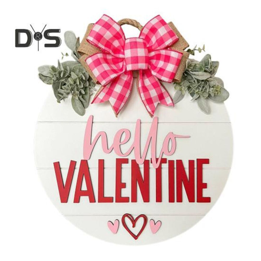 (as the picture, B) Valentine's Day Door Sign Wooden Door Welcome Sign With Red Pink Bow Farmhouse Wall Hanging Plaque For Front Door Porch Decor