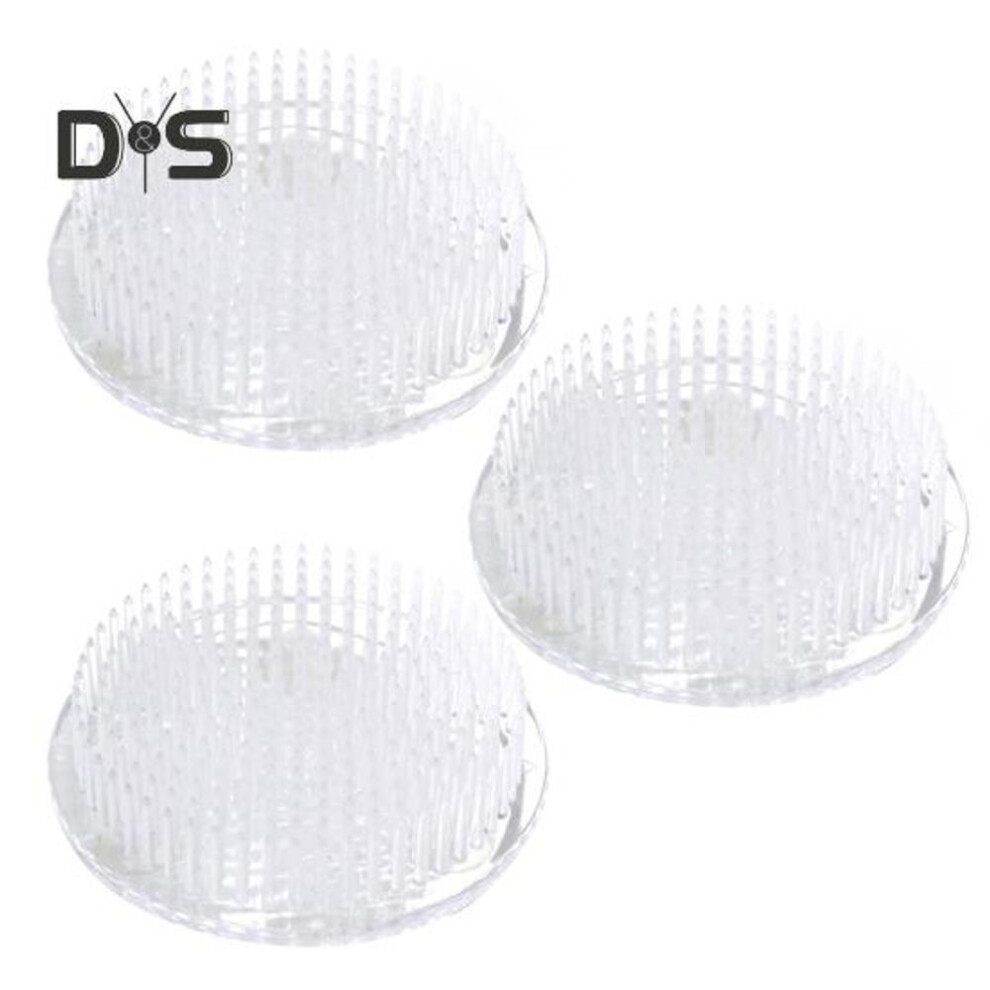 (as the picture, 3pcs) 1/2/3Pcs Flower Arrangement Fixing Base Transparent Plastic Flower Frog with Sturdy Pins Suction Cups Portable Tool