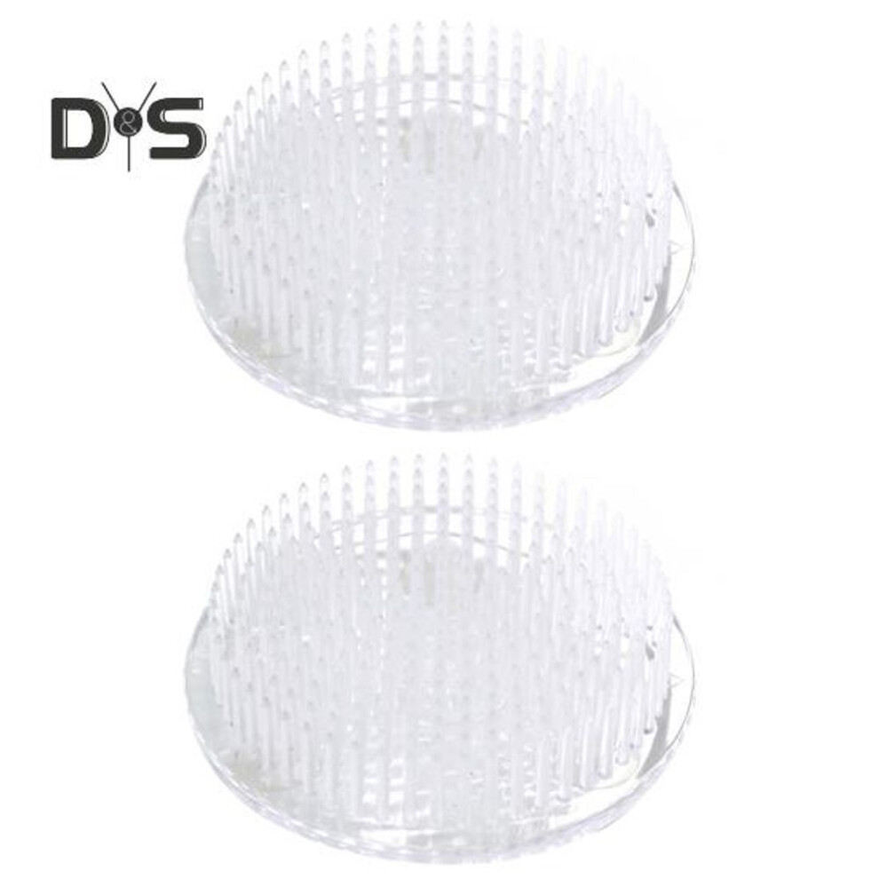 (as the picture, 2pcs) 1/2/3pcs Flower Arrangement Fixing Base Transparent Plastic Flower Frog With Sturdy Pins Suction Cups Portable Tool
