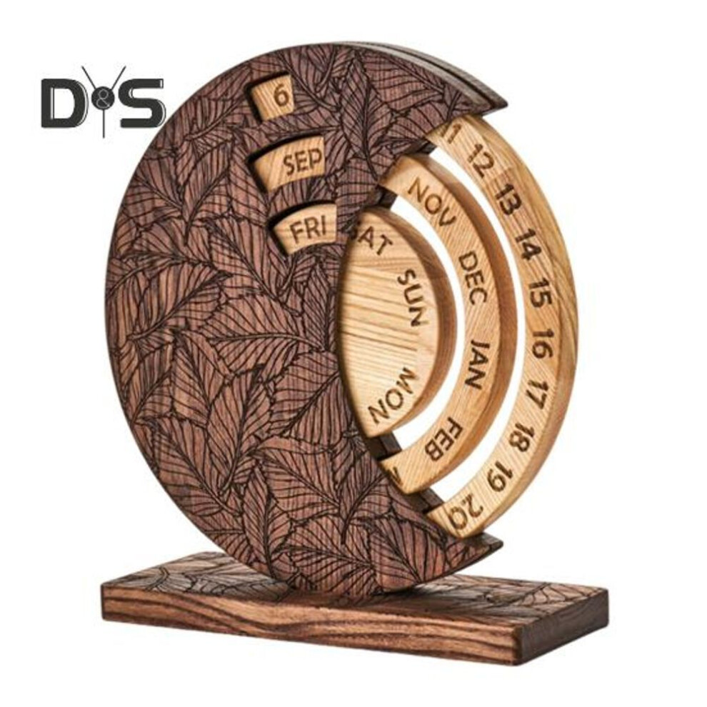 Perpetual Calendar Manual Rotating Disk Calendar Wooden Circular Spin Calendar Desk Decoration For Home Office Decor