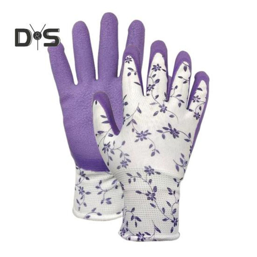 (purple) 1 Pair Gardening Gloves Waterproof Latex Gloves with Elastic Wrist Floral Print Anti Stabbing Protective Gloves for Planting Weeding Picking Fruits