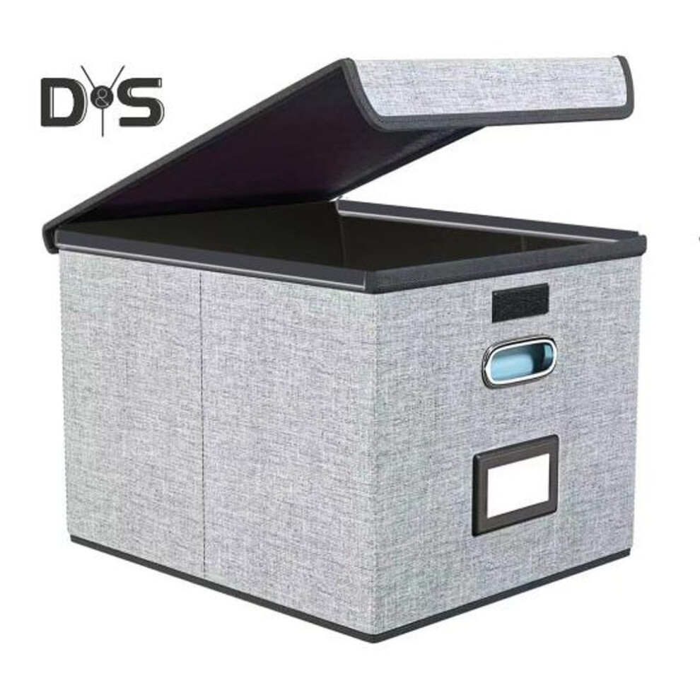 (light grey) File Storage Box With Lid Hanging Office Document Organizer Metal Handle Legal Letter Size Foldable File Storage Bin