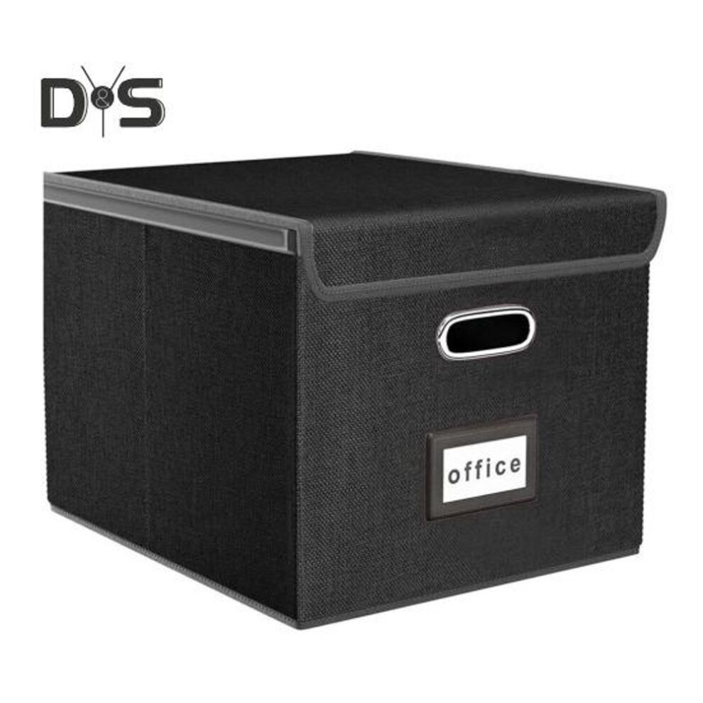(black) File Storage Box with Lid Hanging Office Document Organizer Metal Handle Legal Letter Size Foldable File Storage Bin
