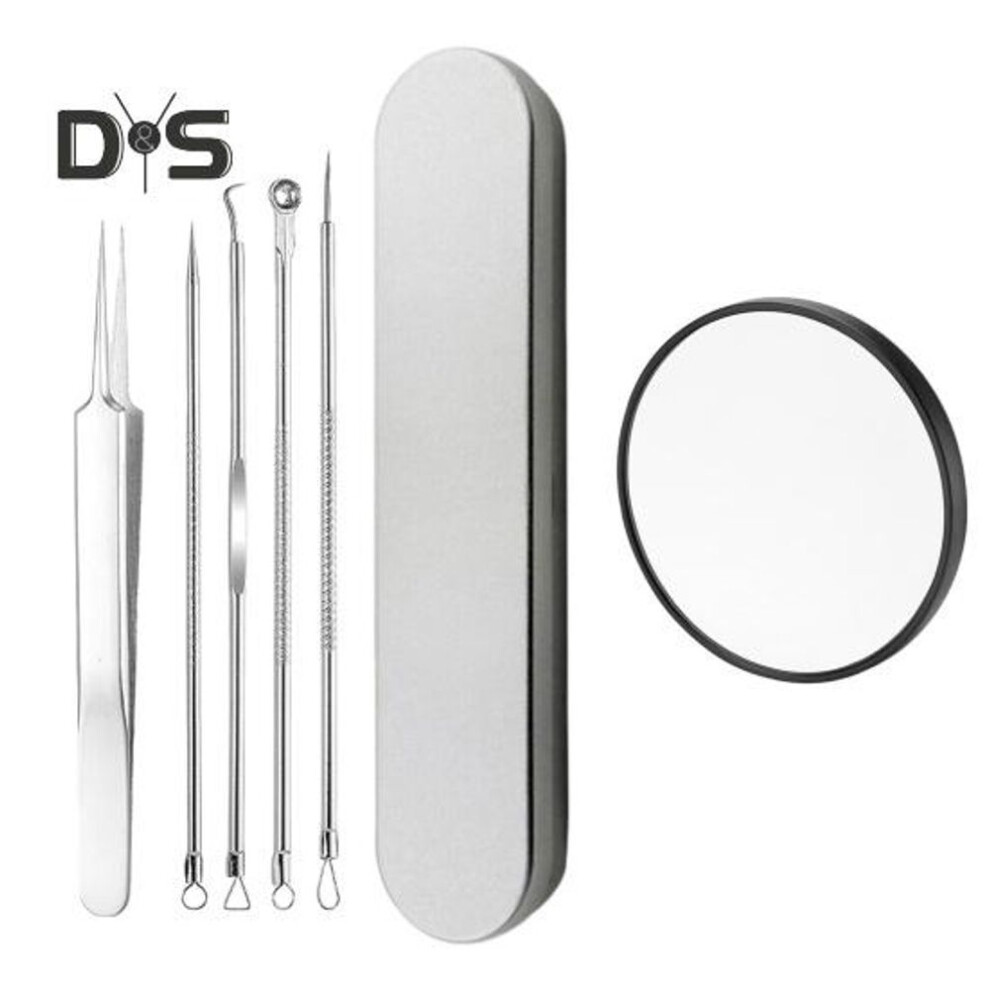 (as the picture, 7pcs) Blackhead Remover Tool Kit Professional Blackhead Extractor With Case And 5x Magnifying Glass For Pimples Blackheads Zit Removing Forehead Facial Nose
