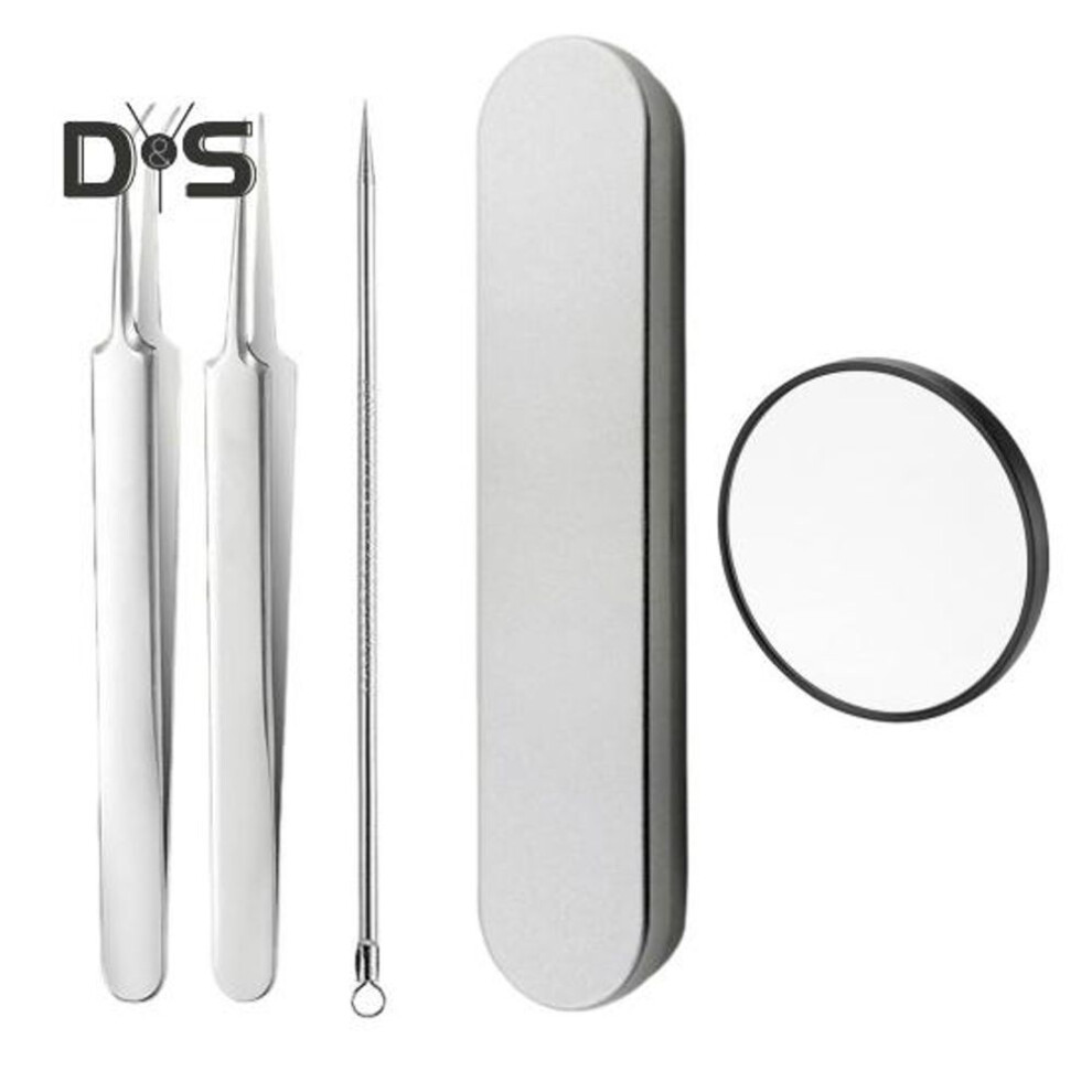 (as the picture, 5pcs) Blackhead Remover Tool Kit Professional Blackhead Extractor With Case And 5x Magnifying Glass For Pimples Blackheads Zit Removing Forehead Facial Nose