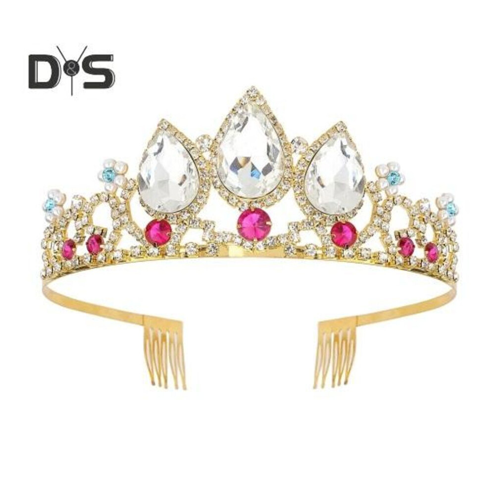 (white) Hair Hoop Shining Faux Crystal Inlaid Decorated Kids Crown Birthday Party Alloy Headband Hair Accessories