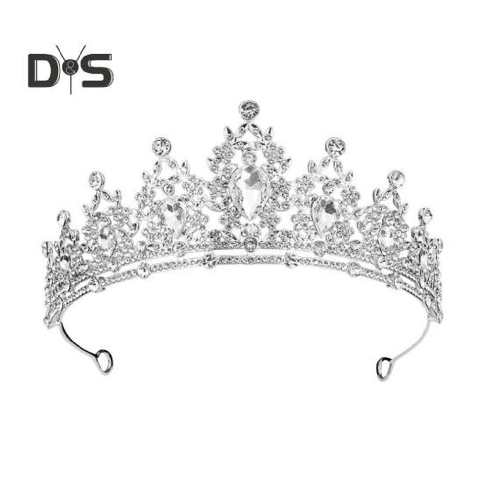 (silver) Hair Hoop Shining Rhinestones Inlaid Leaf Decor Bridal Crown Birthday Party Alloy Headband Hair Accessories