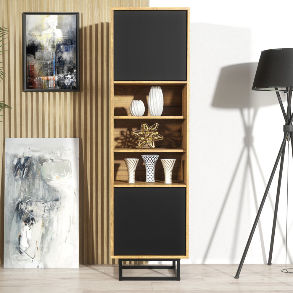 Harmony Loft 175cm Display Cabinet - Oak & Black