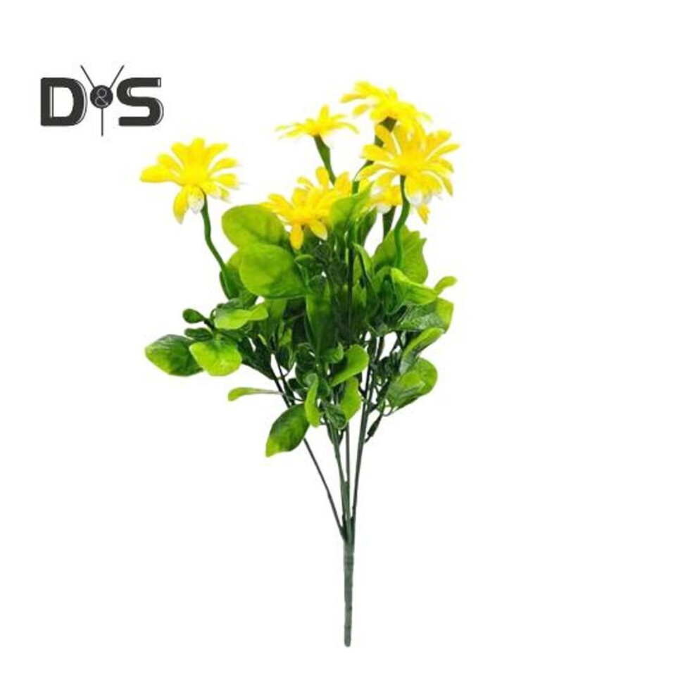 (yellow) Artificial Flower With Green Leaves Realistic Plastic Flower Wedding Party Home Office Table Centerpiece Faux Floral Branch Decoration