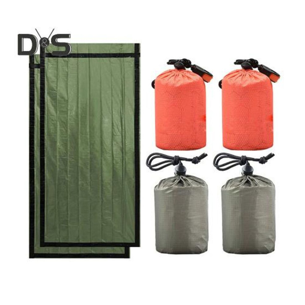 (green, 2pcs) 1/2 Sets Emergency Sleeping Bag With Survival Whistle Portable Thermal Blanket Lightweight Waterproof Outdoor Camping Backpacking Hiking Adults Bivvy
