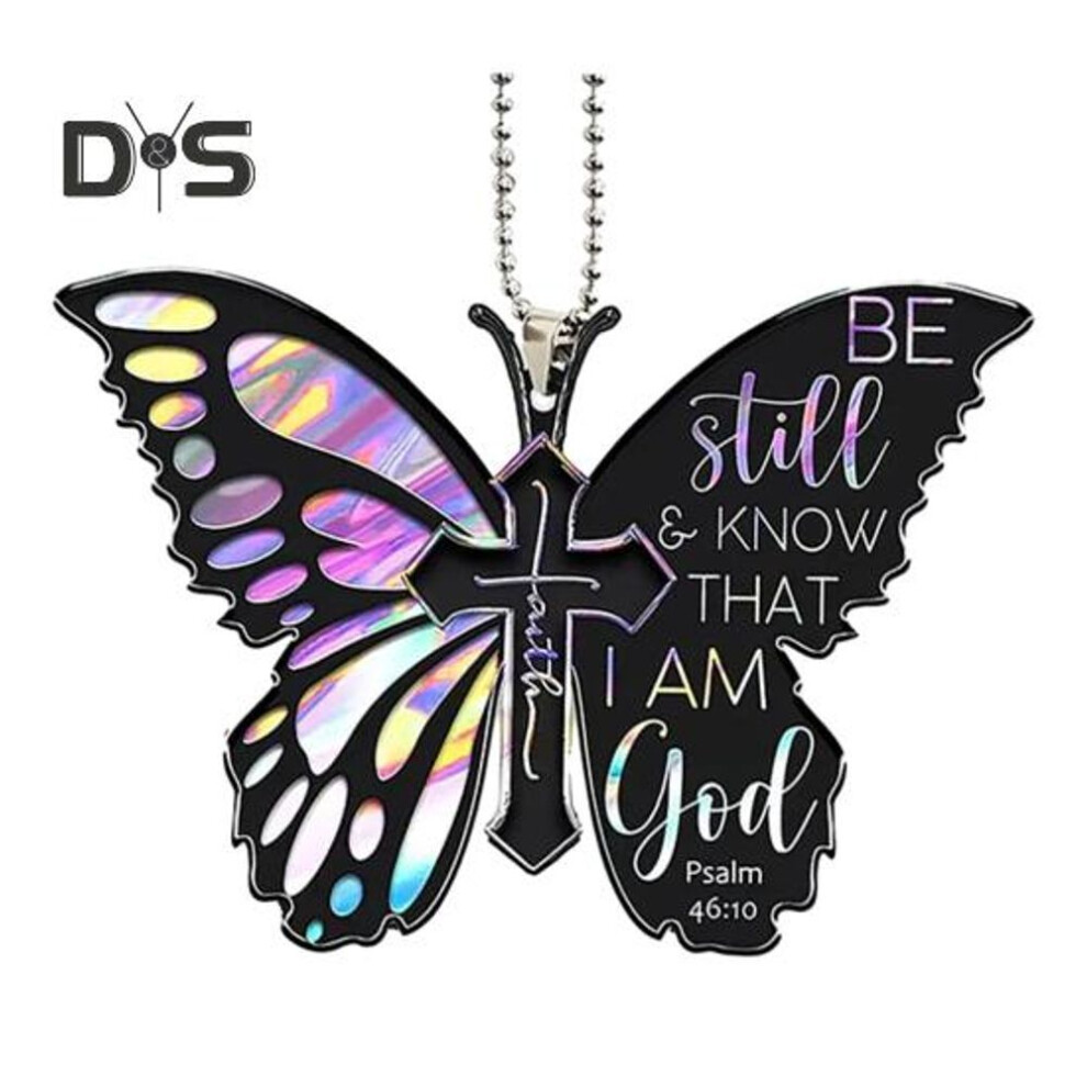 (Other, A) Butterfly Key Chain Pendant Rearview Mirror Ornament Be Still And Know That I'm God Acrylic Flat Car Key Hanging Pendant