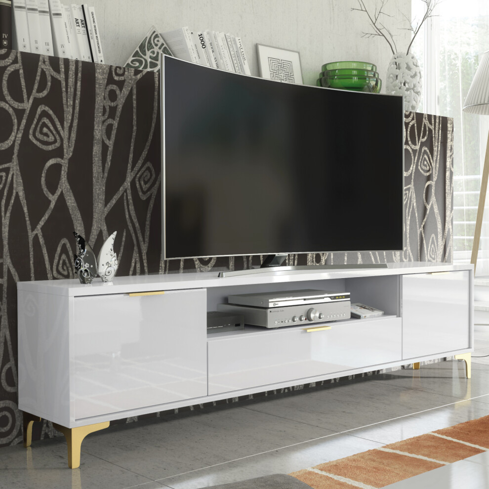 Goldline Gloss 200cm TV Unit - White Gloss