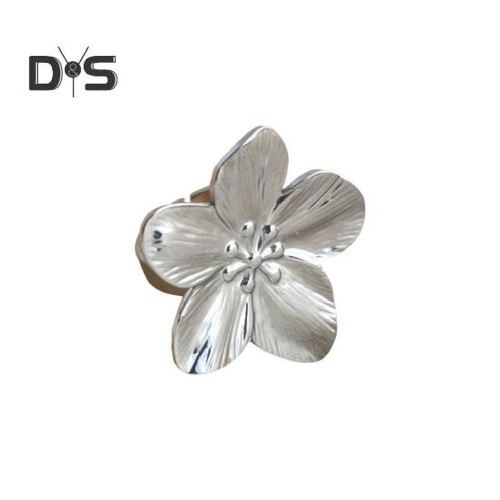 (silver) Flower Open Ring Adjustable Polished Metal Solid Color Smooth Exaggerated Style Petal Lady Prom Party Finger Ring Birthday Holiday Gift Jewelry