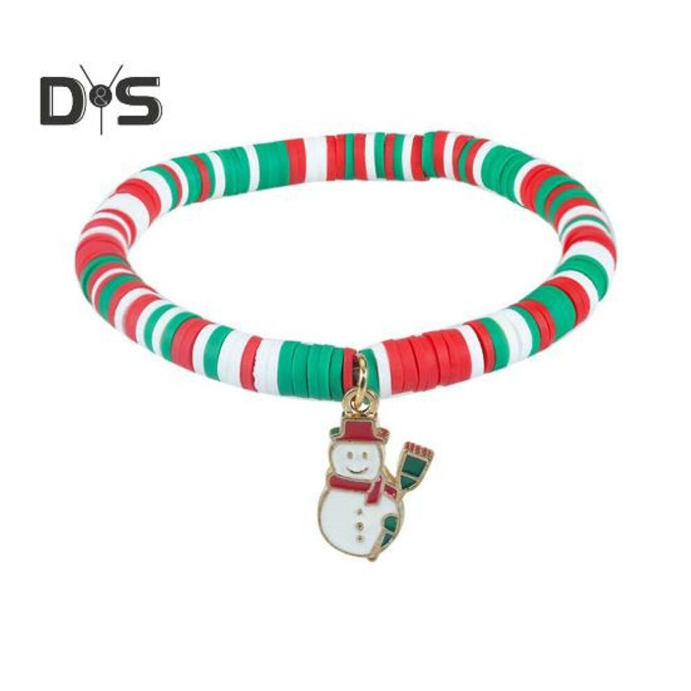 (as the picture, 17) Christmas Charm Bracelet with Santa Pendant Colorful Soft Clay Handmade Bead Stacked Bracelet Girl Jewelry Kids Xmas Gift