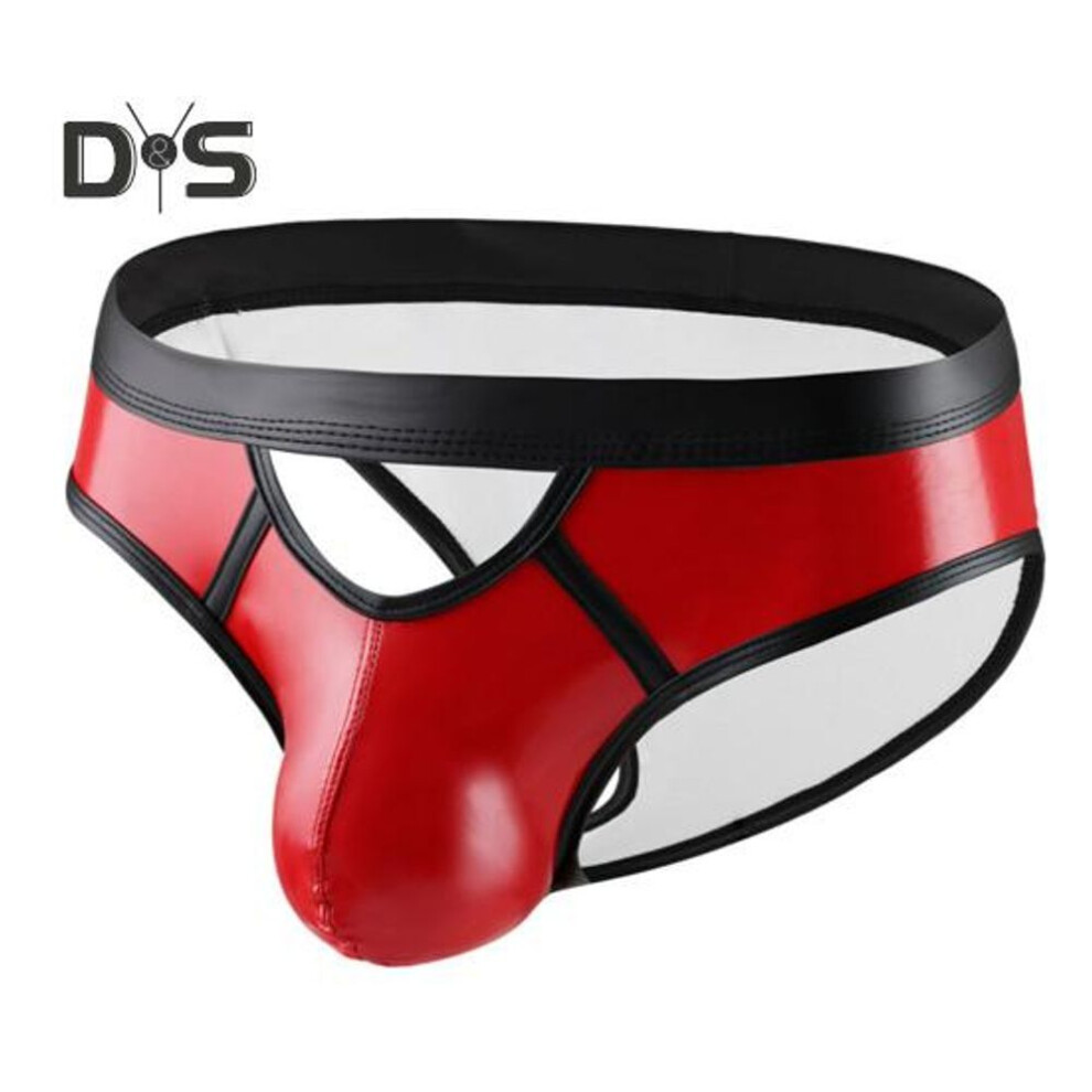 (L, red) Men Sexy Bikini Briefs Patchwork Color Front Hollow Low Rise Panties U Convex Design Breathable Underpants