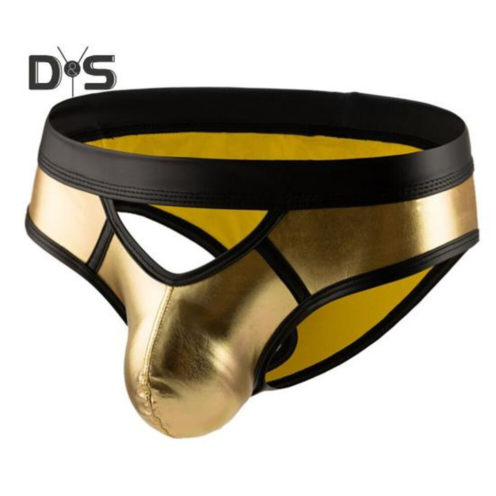 (2XL, golden) Men Sexy Bikini Briefs Patchwork Color Front Hollow Low Rise Panties U Convex Design Breathable Underpants