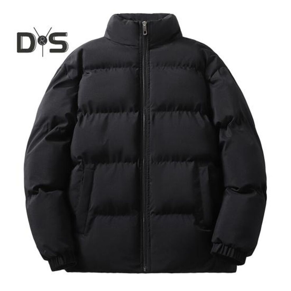 (black, L) Women Winter Cotton Coat Thick Padded Warm Cold Resistant Windproof Solid Color Long Sleeve Stand Collar Neck Protection Unisex Outdoor Coat