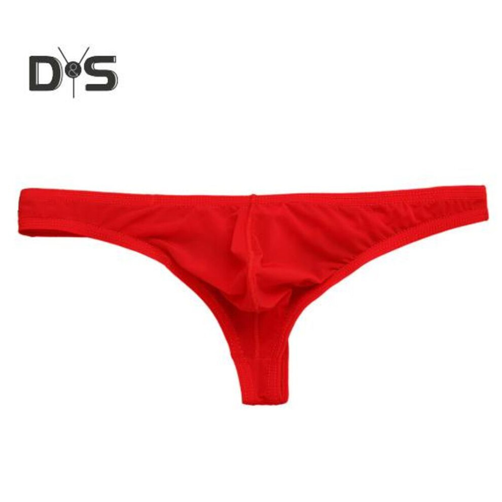 (M, red) Men Briefs Elastic Solid Color T Shaped Thong Ice Silk Low Waist Quick Dry Moisture Wicking Cooling Translucent U Convex Slim Fit Underwear Men