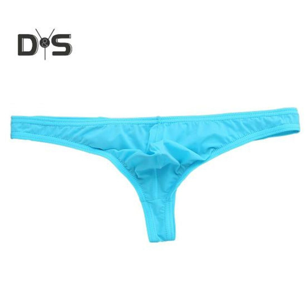 (XL, blue) Men Briefs Elastic Solid Color T shaped Thong Ice Silk Low Waist Quick Dry Moisture wicking Cooling Translucent U Convex Slim Fit Underwear Men
