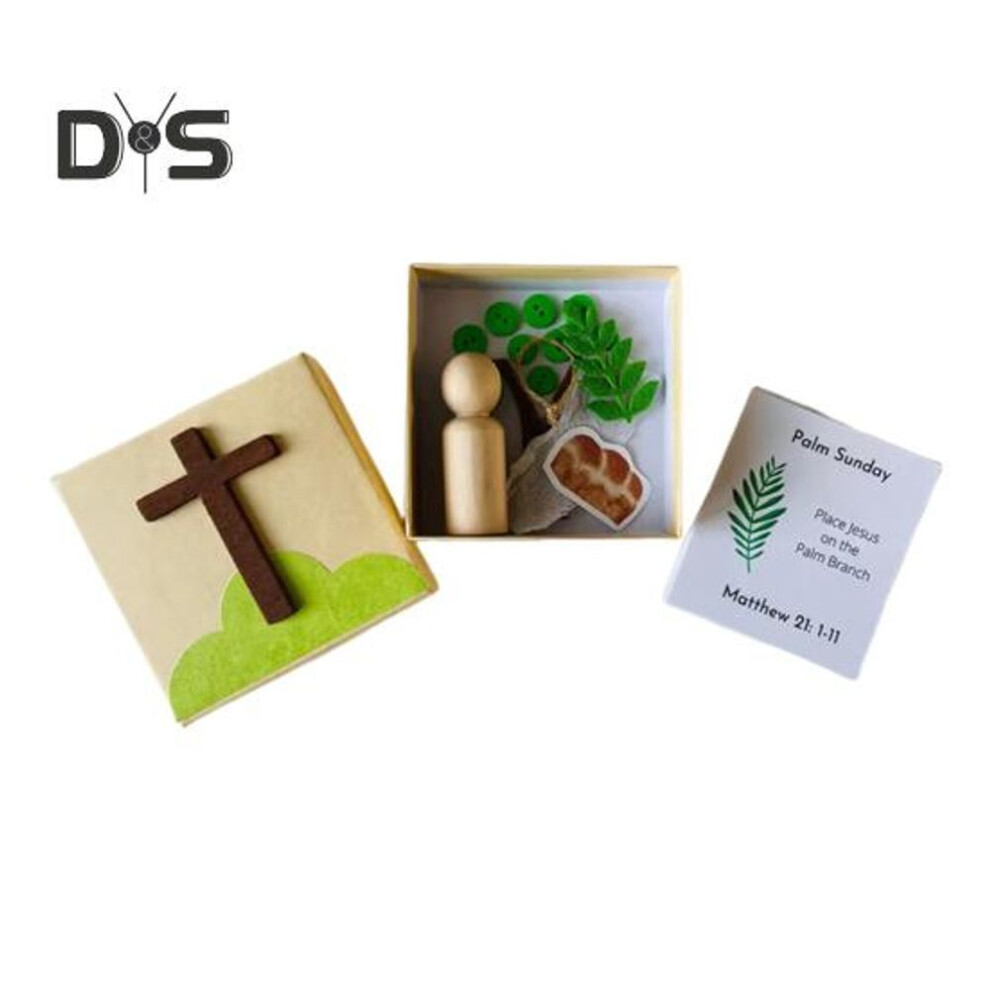Holy Week Box DIY Resurrection Game Storytelling Kit Easter Story Cards with Wooden Figurine Religious Decorations for Easter Basket Stuffers