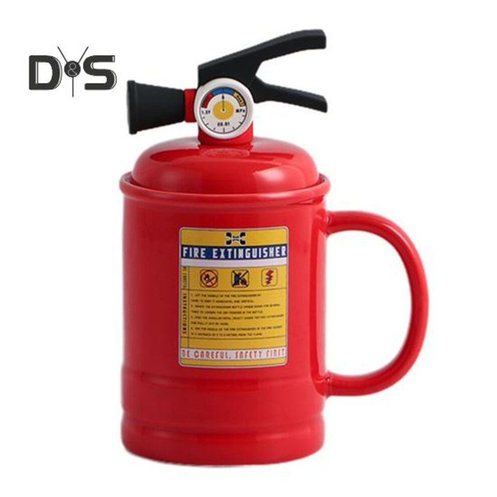 (red) Coffee Cups Ceramic Tea Cup Flame Extinguisher Shaped Mug With Lid Spoon 400ml Hot Cold Drinks Milk Juice Beverage Mug Office Home Travel Gifts