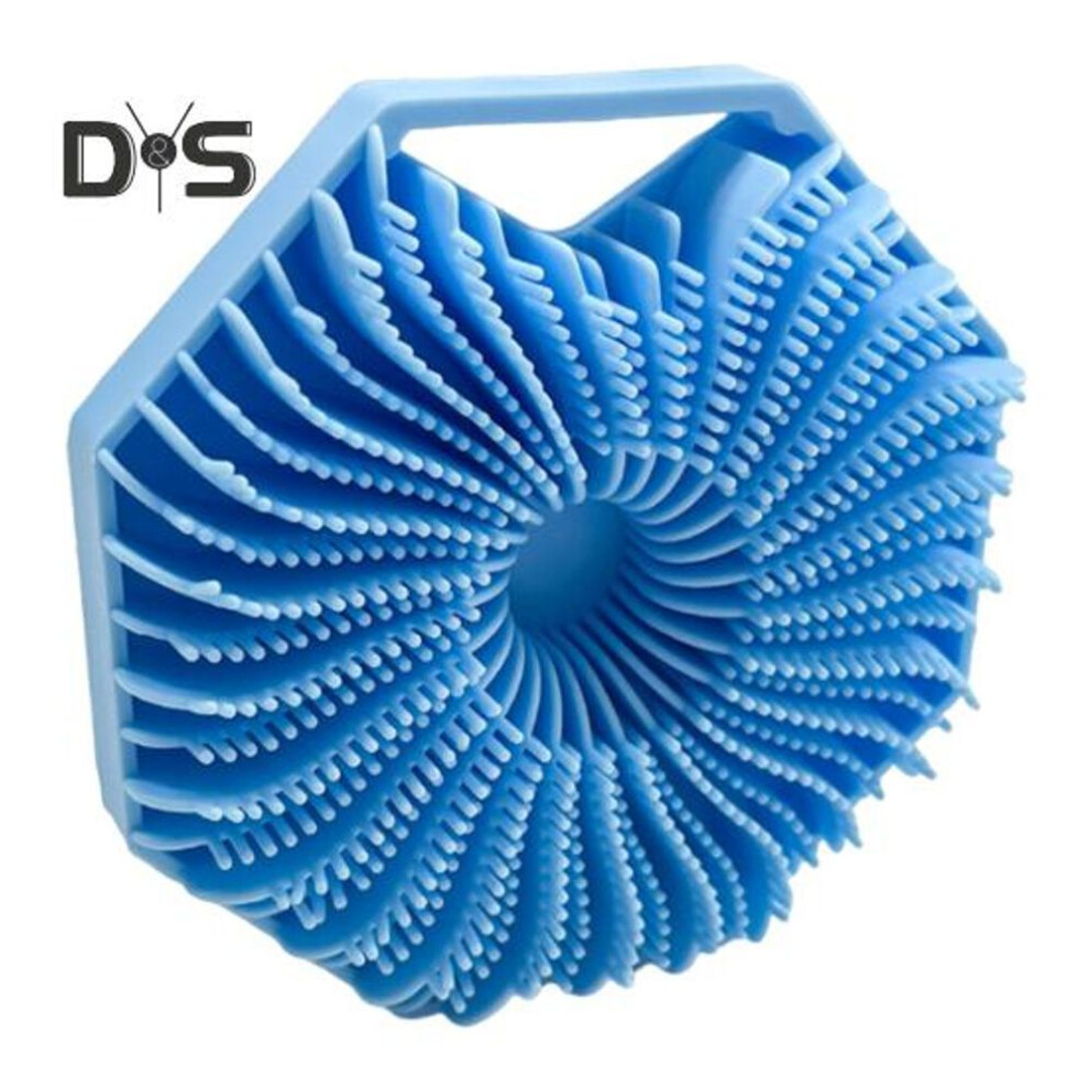 (blue) Silicone Bath Brush Sensitive Skin Exfoliating Body Scrubber With Anti-slip Handle Eco-friendly Body Brush