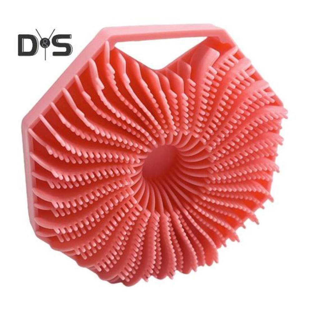 (pink) Silicone Bath Brush Sensitive Skin Exfoliating Body Scrubber With Anti-slip Handle Eco-friendly Body Brush