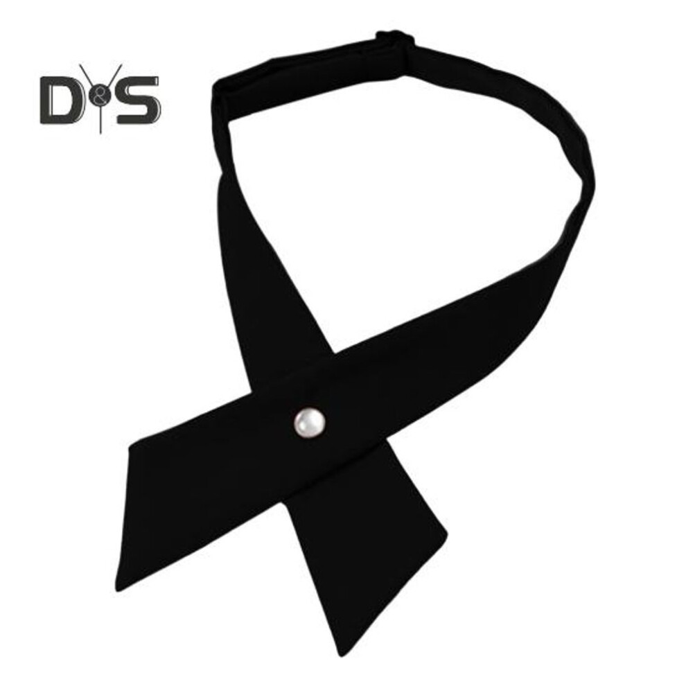 (black) Women Shirt Tie Solid Color Design Easy Buckle Fastening Criss-cross Design Neck Tie Graduation Work Uniforms Student Tie