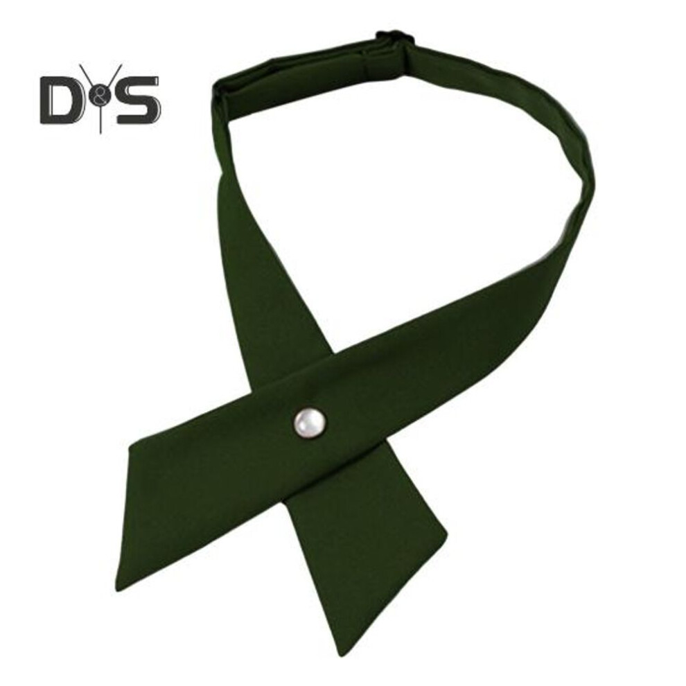 (dark green) Women Shirt Tie Solid Color Design Easy Buckle Fastening Criss-Cross Design Neck Tie Graduation Work Uniforms Student Tie
